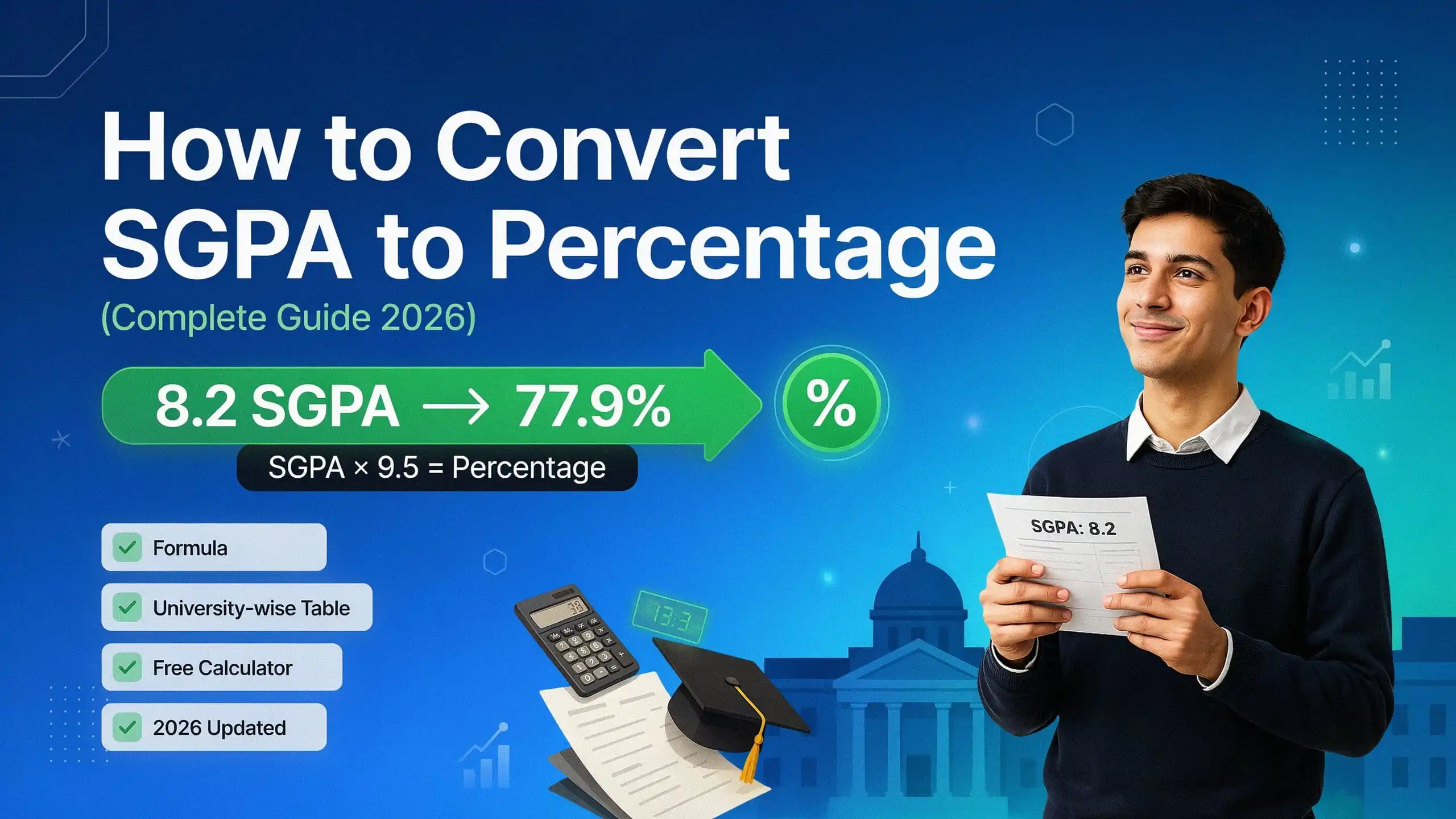 How to Convert SGPA to Percentage using official university formulas with examples, conversion table, and calculator in this complete 2026 guide.